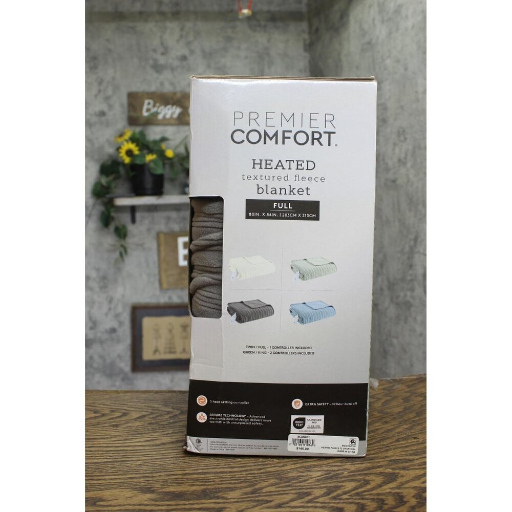 NWT Premier Comfort Heated Textured Fleece Blanket MCC51-6140 Charcoal Gray Full - Picture 6 of 7